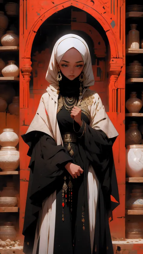 beautiful arabic girl in traditional black dress with hijab