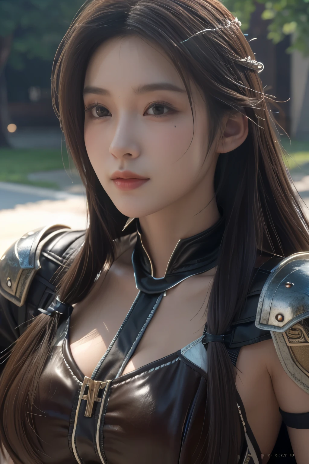 Game art，The best picture quality，Highest resolution，8K，(A bust photograph)，(Portrait)，(Head close-up)，(Rule of thirds)，Unreal Engine 5 rendering works， (The Girl of the Future)，(Female Warrior)， 
20-year-old girl，((Hunter))，An eye rich in detail，(Big breasts)，Elegant and noble，indifferent，brave，
（Medieval-style fur combat clothing，Glowing magic lines，Animal skin clothing with rich detailedieval Lady Knight，Medieval ranger，
photo poses，simple background，Movie lights，Ray tracing，Game CG，((3D Unreal Engine))，OC rendering reflection pattern