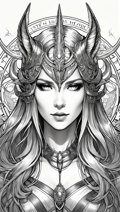 (pencil_sketch:1.2, messy lines, Grayscale, traditional media, sketch), Horned golden-headed creature, Dragon Knight Avatar, Mys...