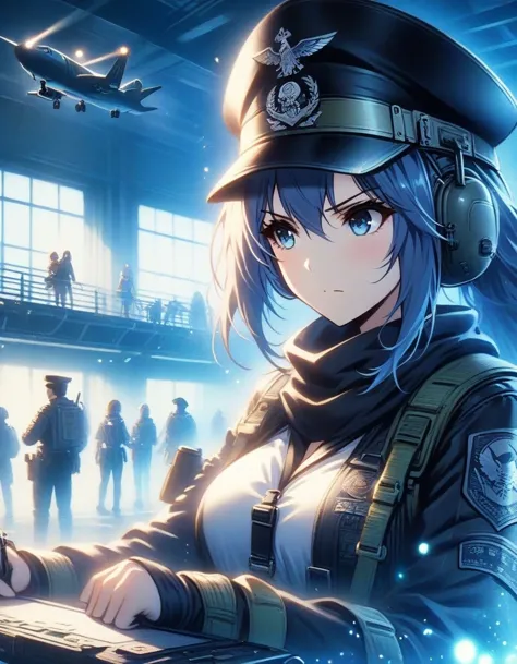 Close-up of Shangri-La, a girl alone, making a battle plan,  Wearing a military cap，video game《Azur route》role in, ,Ark Night,  ...