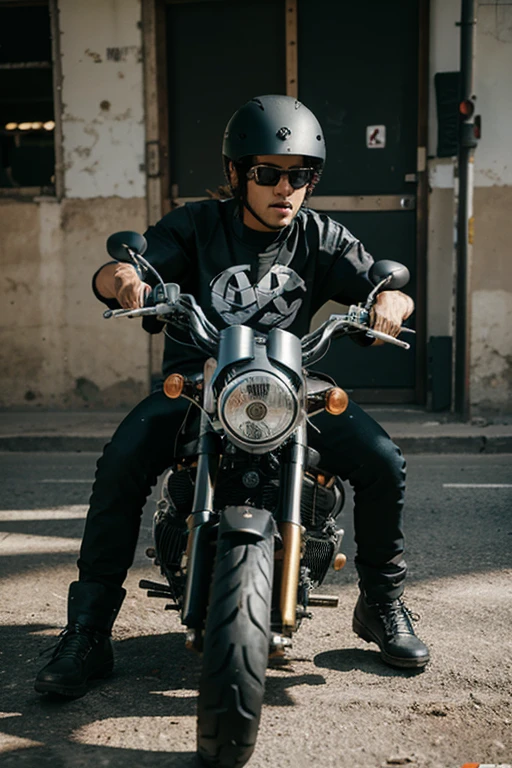 moto choper rider color negra con sticker combinados y espejos de calidad con un tablero excepcional
