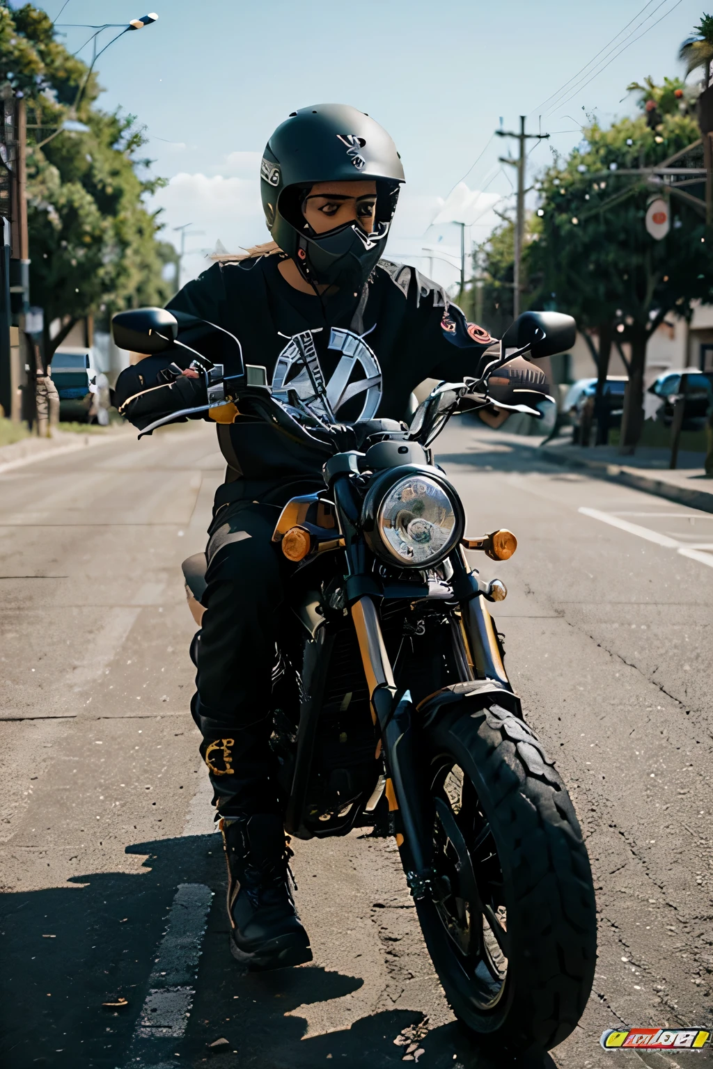 moto choper rider color negra con sticker combinados y espejos de calidad con un tablero excepcional