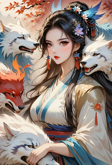 a pack of wolves lives in、each with its own unique characteristics、there is a way to survive in life。they are black wolves、white...