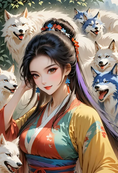 a pack of wolves lives in、each with its own unique characteristics、there is a way to survive in life。they are black wolves、white...