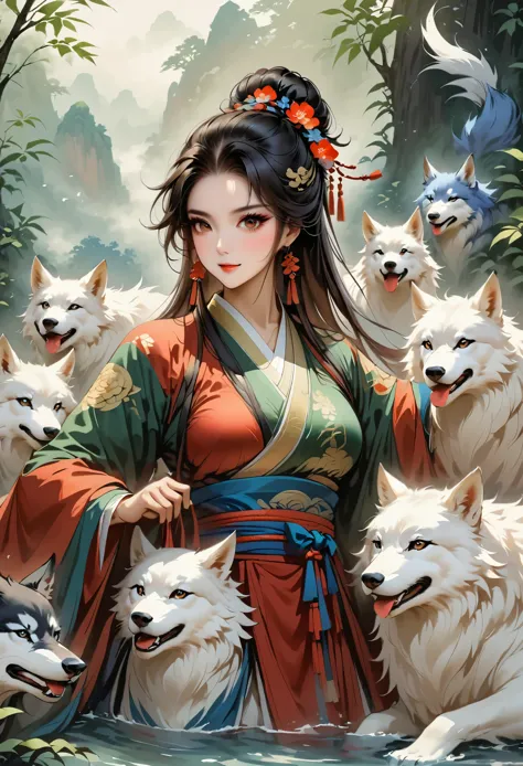 a pack of wolves lives in、each with its own unique characteristics、there is a way to survive in life。they are black wolves、white...