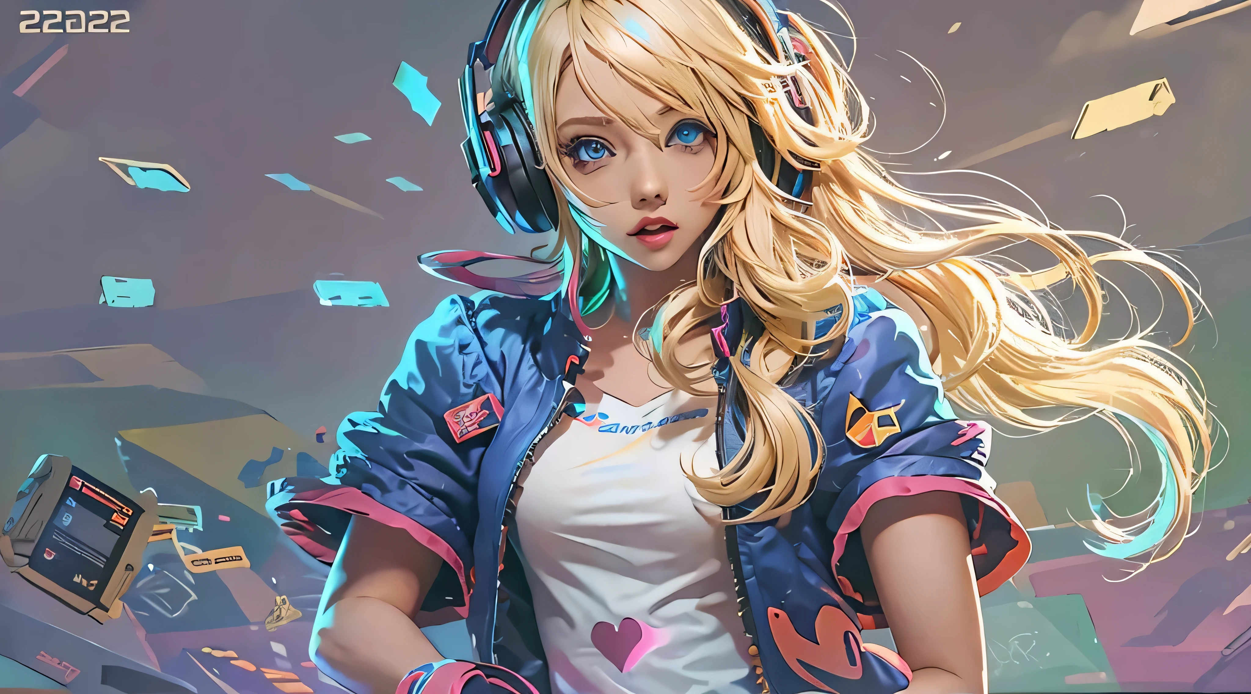 A girl with blond hair, wearing a colorful outfit and cosplay costume, stands in a dynamic pose. She has a playful expression on her face as she enjoys playing video games. The girl is a gamer, immersed in her virtual world, holding a console controller in one hand and a keyboard in the other. She wears headphones, symbolizing her dedication to gaming. The scene is set in a brightly lit studio with soft lighting, enhancing the vivid colors of the girl’s outfit. The composition is creative and cartoonish, with a background scenery featuring artistic interpretation of video game elements. Glowing digital effects surround the girl, adding to the energetic and action-packed atmosphere. Electric blue accents are scattered throughout the image, giving it a mysterious and futuristic feel. Overall, the prompt aims to capture the fun, enthusiasm, and creativity associated with gaming, while showcasing the girl's passion and love for video games in an anime-style artwork.
Gamer girl blond hair sexy outfit slim body