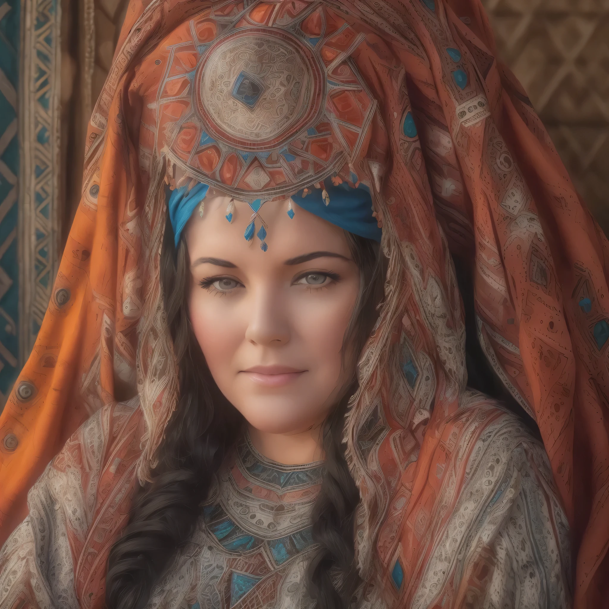 ((Amazigh)), ((best quality)), ((masterpiece)), ((realistic,digital art)), (hyper detailed),DonMD3m0nV31ns,lightning veins, Lush Instrument, Optimal Viewing Angles,Eye Wash Stations,Detachable Units,Assembly Blocks, Lace, Crystalline, beautiful, happy, traditional, Amazigh headdress, Amazigh culture, long shot scenic professional photograph of pretty woman, BBW, curvy, brunette, bright eyes, jewelry, Moroccan Caftan, TazerzitXL, isni, liberty headdress, Moroccan pattern background, Marrakech, Riad pool, Morocco, Berber, souk, medina, perfect viewpoint, highly detailed, wide-angle lens, hyper realistic, with dramatic sky, polarizing filter, natural lighting, vivid colors, everything in sharp focus, HDR, UHD, K