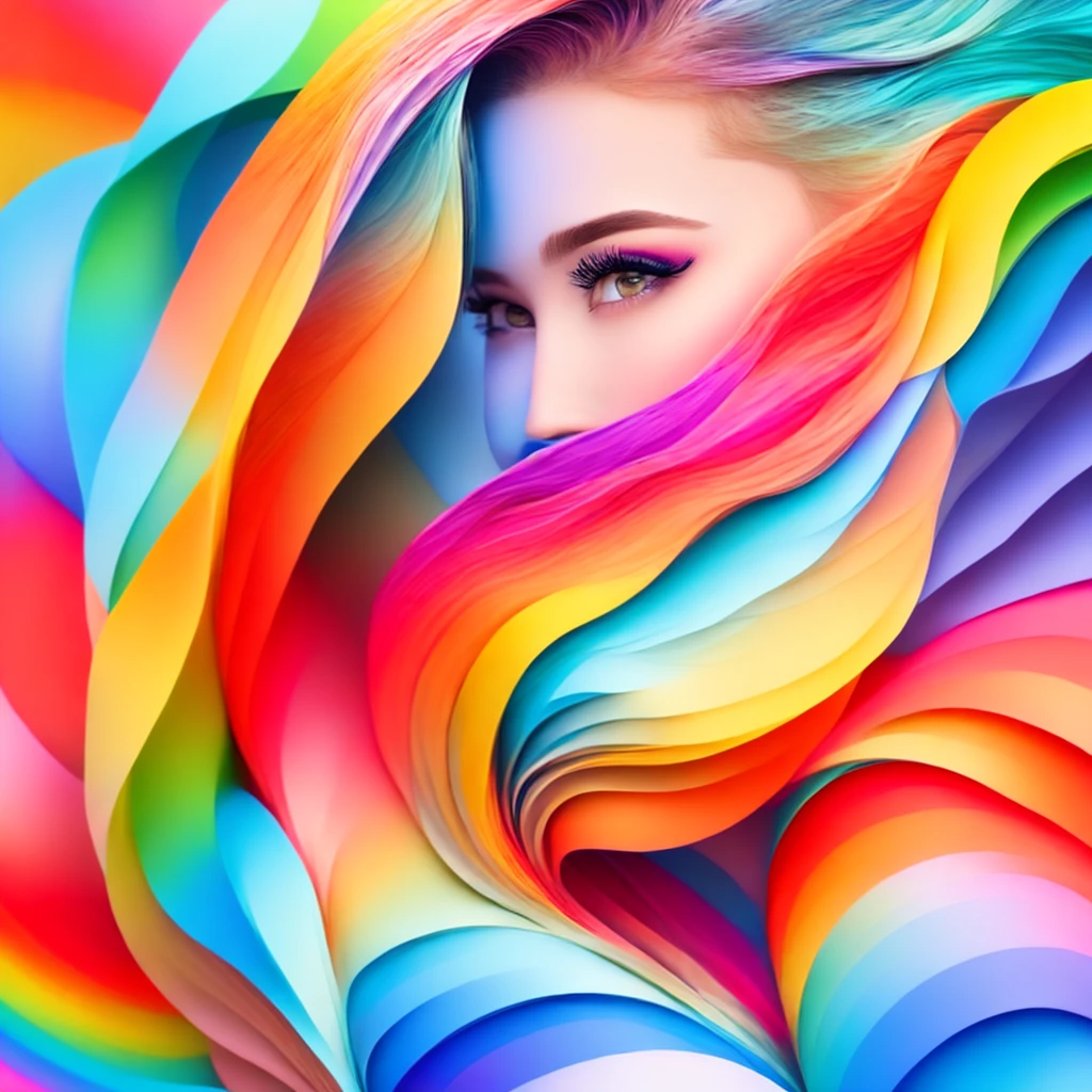 colorful abstract of cute woman, rainbow color, 16k, high resolution