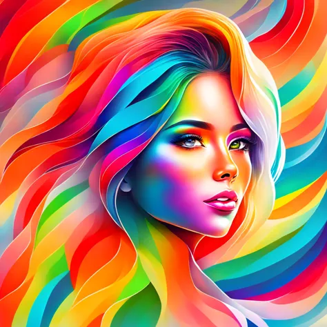 colorful abstract of cute woman, rainbow color, 16k, high resolution