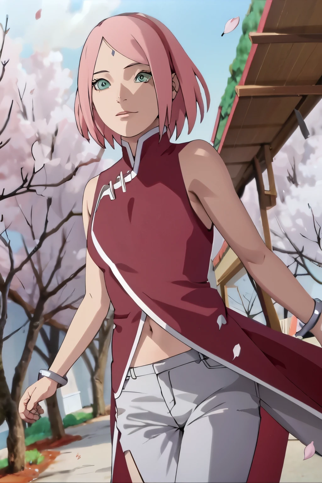 Anime girl with pink hair and a sword in a park - SeaArt AI