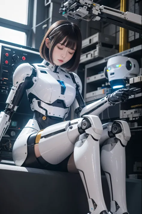 masterpiece, best quality, extremely detailed,8k portrait, Japanese android girl,Plump ,control panels,robot arms,robot,android,...