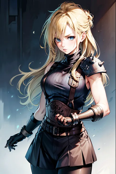 (masterpiece, best quality:1.2), expressive eyes, perfect face, highres, 1 girl, solo, (female:1.5), strife, blonde hair, should...