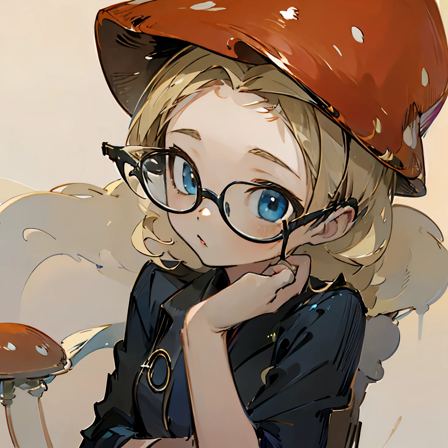 masterpiece,best quality,high quality, best quality, 4k,8k,up close,1girl,solo,blonde hair, crossed bangs, blue eyes, red mushroom hat, mushroom girl,cute,evangelion anime style
Business Suit,thick glasses,black suit
