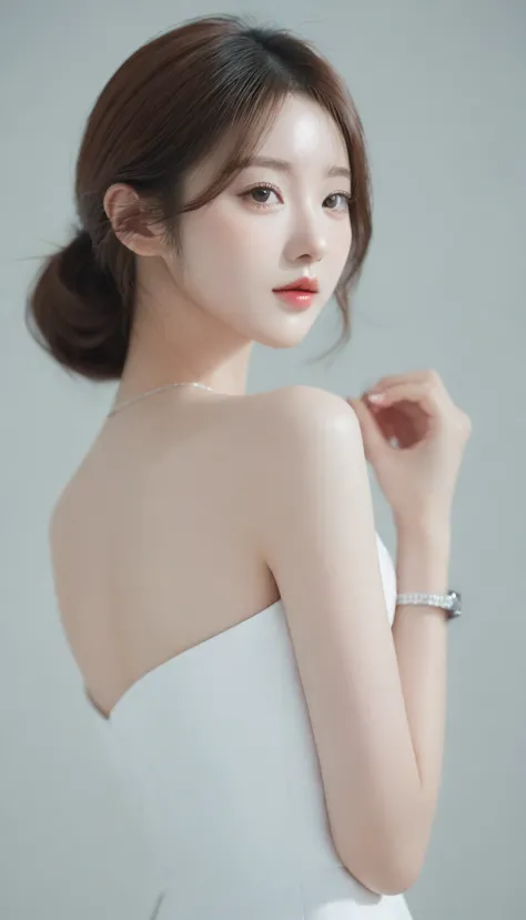 a close up of a woman wearing a white dress and a black purse, beautiful south korean woman, gorgeous young korean woman, korean...