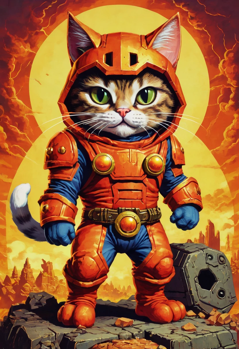 a cat on super mario costume, retro game, detailed