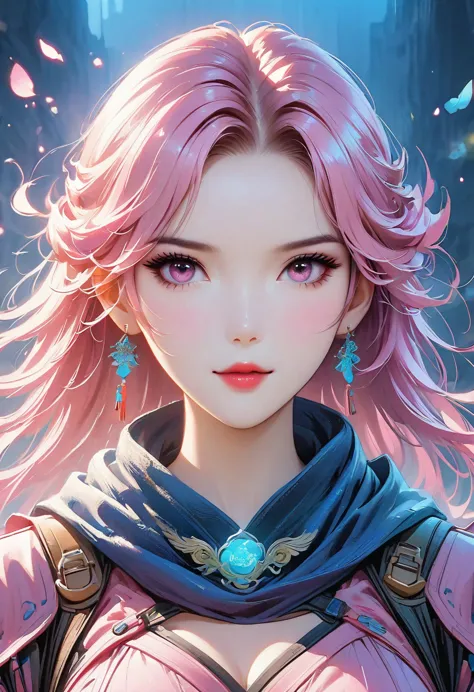 Close-up of a woman with Pink hair wearing glasses, artwork in Guvez style, Guvez, kawaii realistic portrait, Inspired by Cheng ...