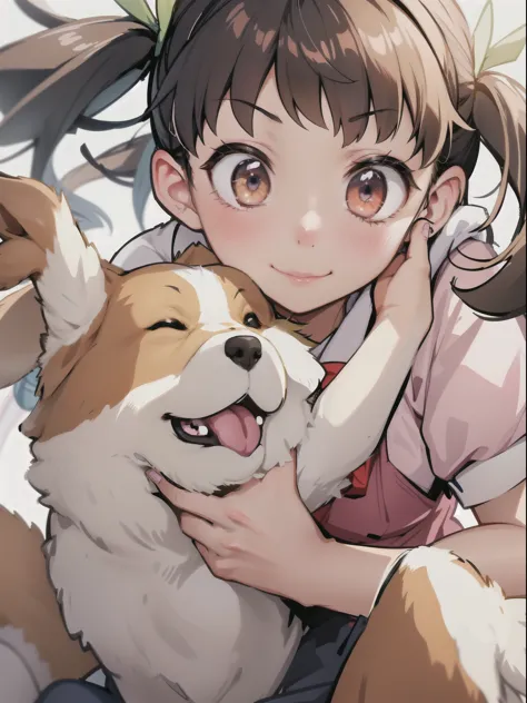 Anime girl hugging a dog with her eyes closed, Guys, Animated visual of a cute girl, cute animation, Today&#39;s recommended ani...