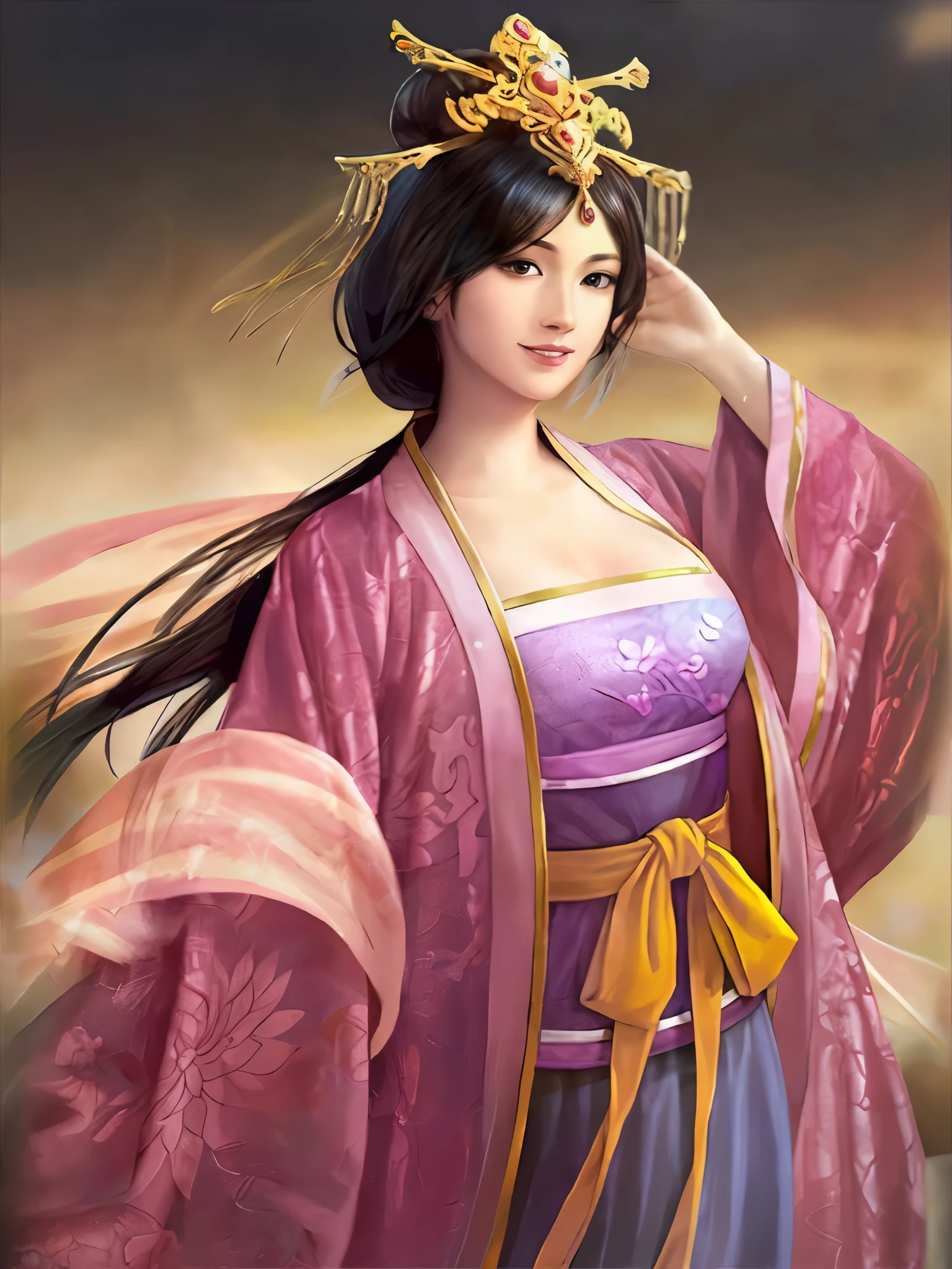 One wearing a purple dress、Close-up of woman wearing gold crown, beautiful fantasy queen, ancient chinese princess, inspired by trees, Inspired by Zhu Lian, yun ling, beautiful figure painting, Inspired by Wu Li, Inspired by Lan Ying, ((beautiful fantasy queen)), inspired by Wu Zuoren, bian lian, chinese princess