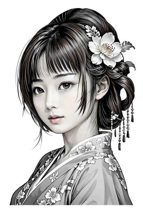 masterpiece, line art of a jAPANESE female character, baroque patterns, style by double exposure, no shading, for coloring page,...