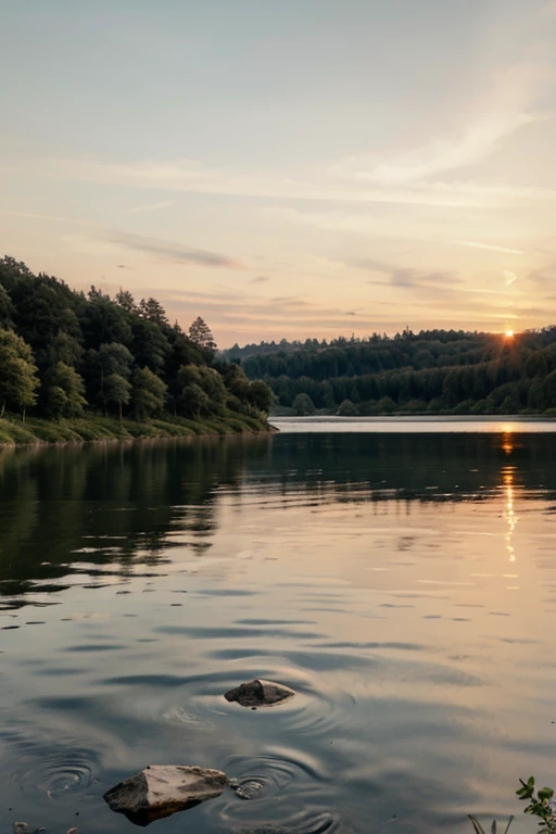 A sunset over a peaceful lake
