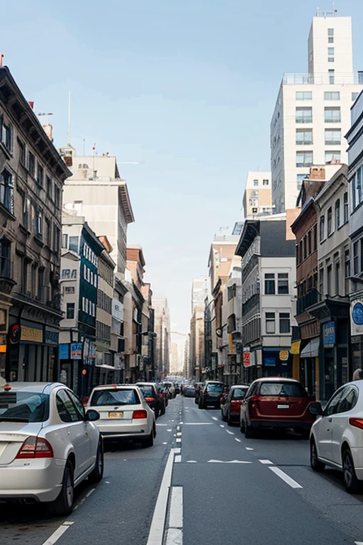 A bustling city street with people and cars