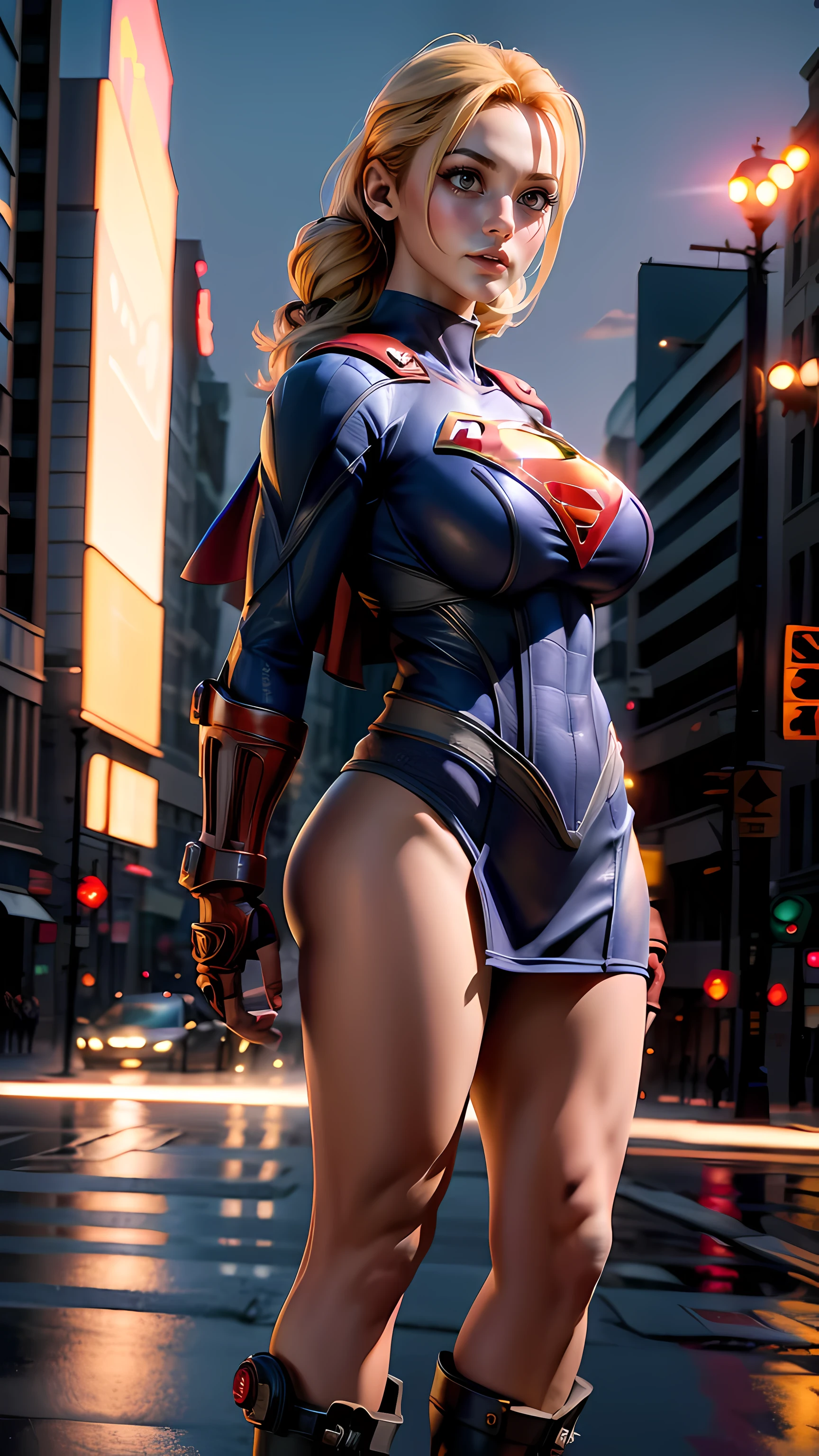 (supergirl outfit), ((Best quality)), ((Masterpiece)), ((Realistic)) and ultra-detailed photography of a Cammy, (realistic:1.2), (realism), (masterpiece:1.2), (best quality), (ultra detailed),(8k, 4k, intricate),light particles, lighting, (highly detailed:1.2),,supergirl outfit, (big breasts:1.4), outdoor, city landscape, full body, (realistic:1.2), (realism), (masterpiece:1.2), (best quality), (ultra detailed),(8k, 4k, intricate),light particles, lighting, (highly detailed:1.2),
