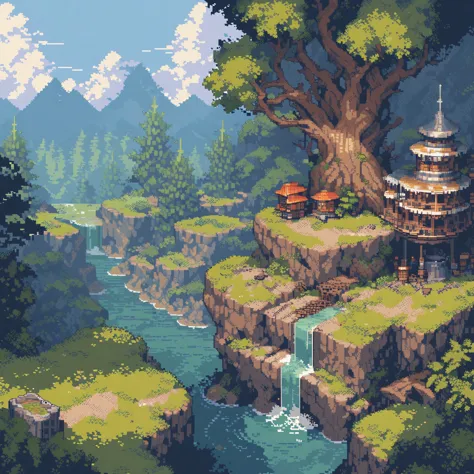 (masterpiece, best quality:1.2), pixel art,landspace,forest