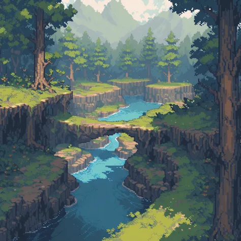 (masterpiece, best quality:1.2), pixel art,landspace,forest