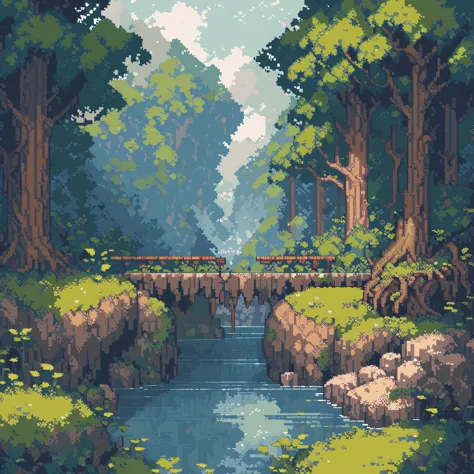 (masterpiece, best quality:1.2), pixel art,landspace,forest