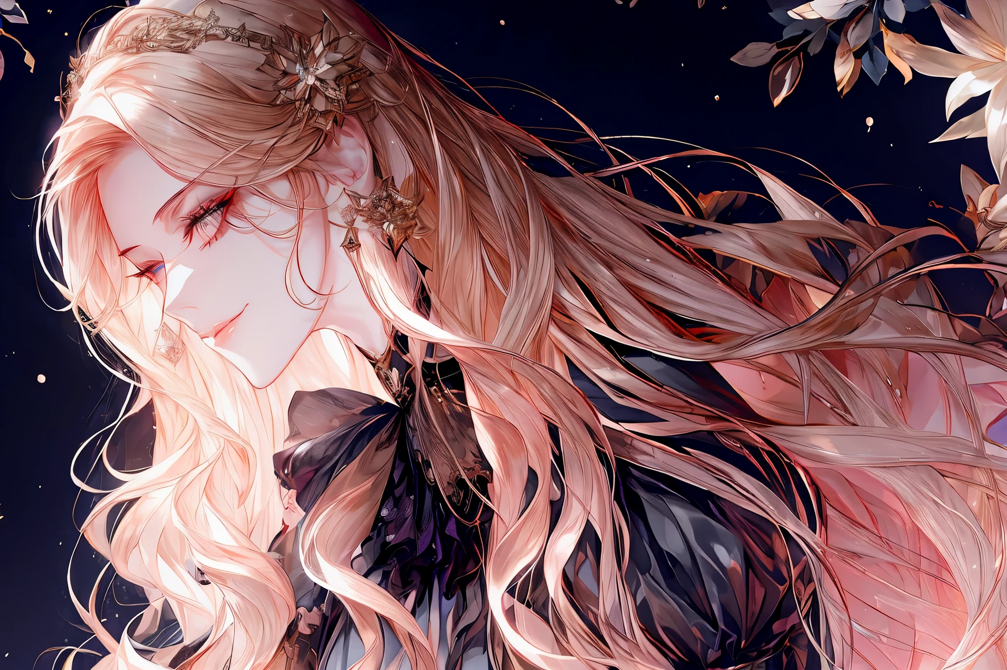 Anime girl with long pink hair and a black dress - SeaArt AI