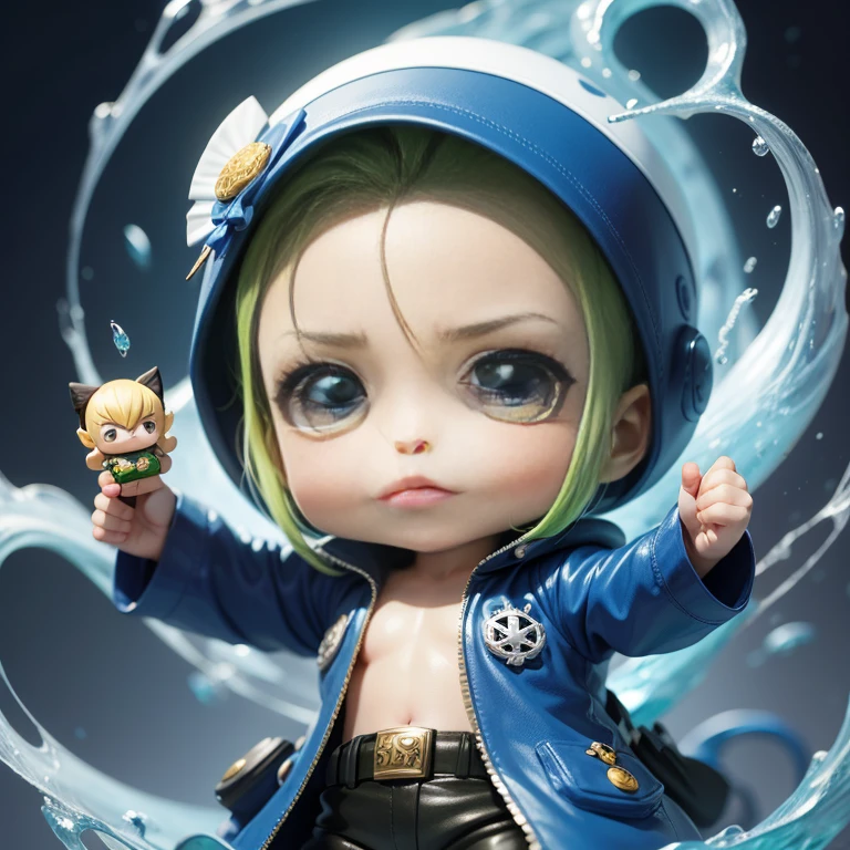 Roronoa Zoro, chibi one piece,Blue Costume、blue awakening,blue aura,