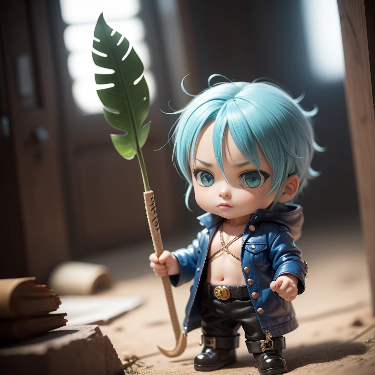 Roronoa Zoro, chibi one piece,Blue Costume、blue awakening,blue aura,