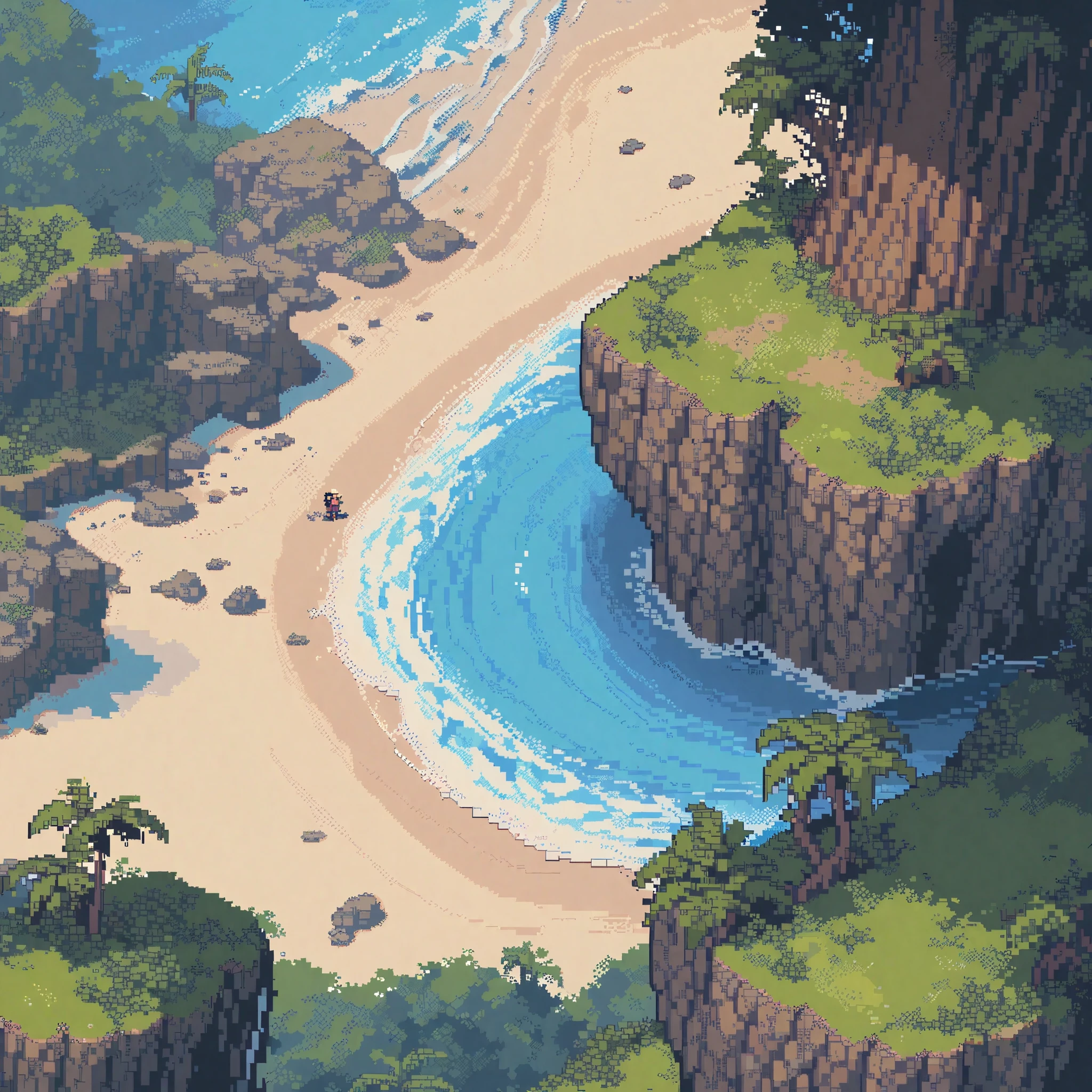 (masterpiece, best quality:1.2), pixel art,landspace，beach