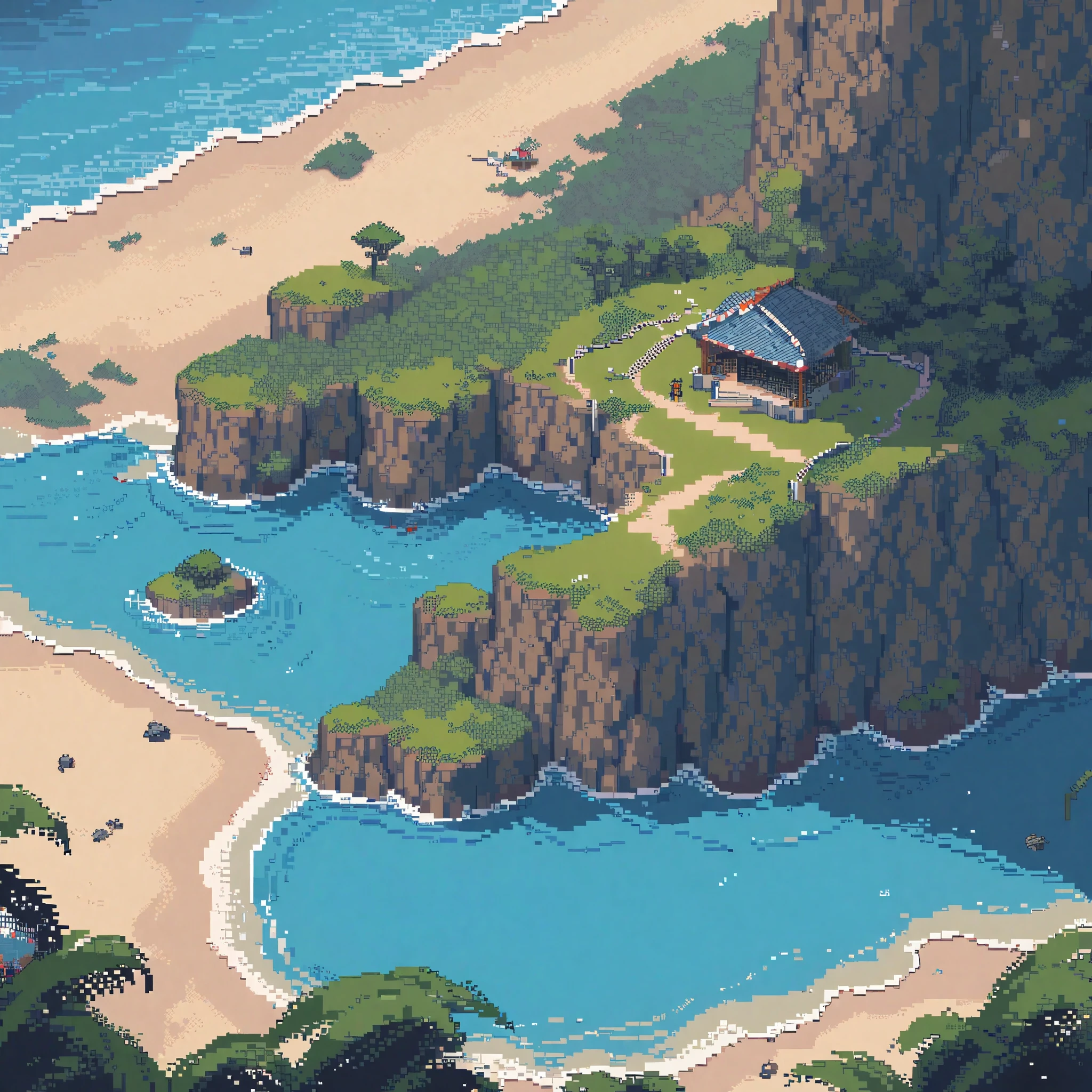 (masterpiece, best quality:1.2), pixel art,landspace，beach