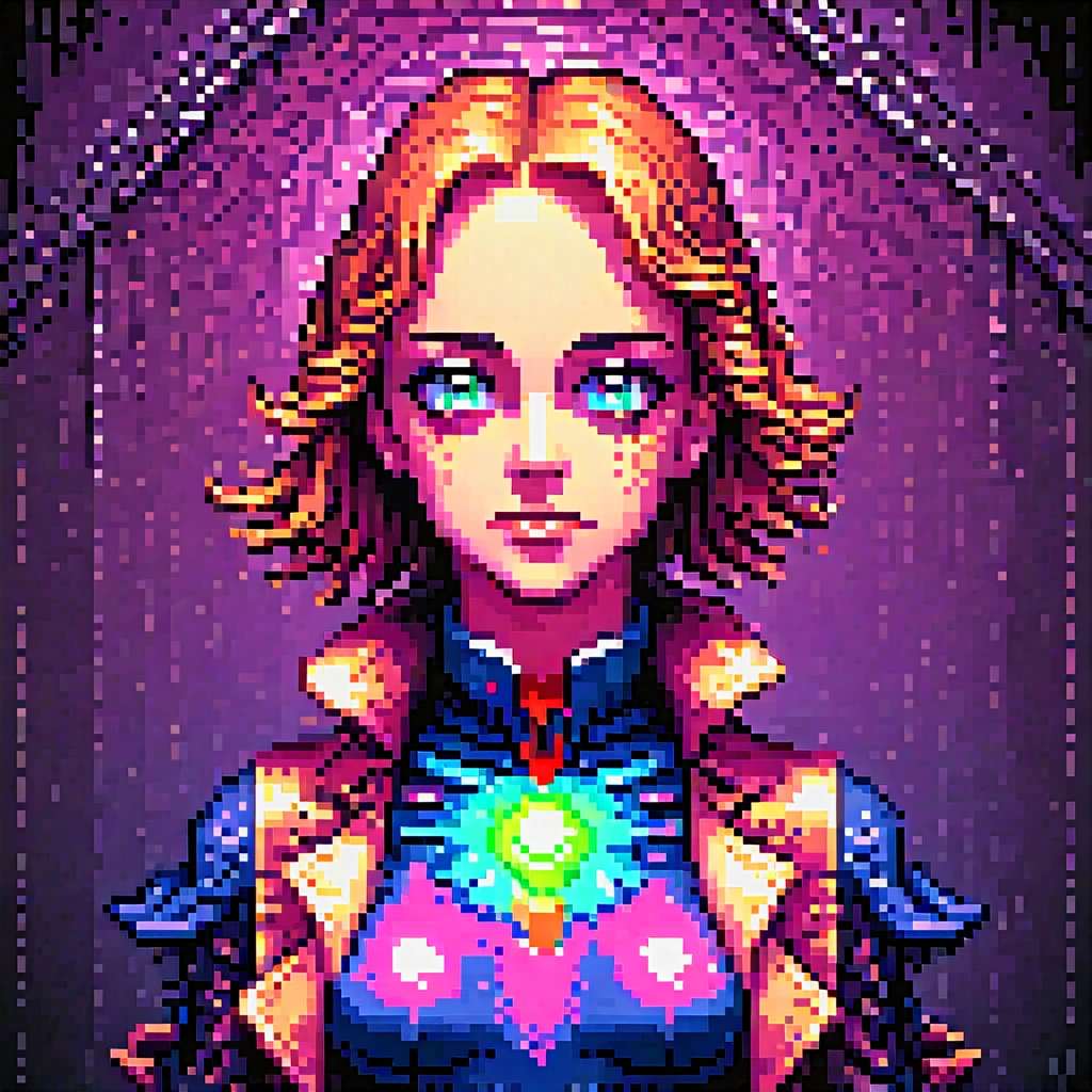 pixels art, 16 bits, yamer_pixels_la fusion, pochette de jeu rétro, portrait complet du corps, épaules symétriques, visage symétrique, Beau, élégant, éclairage volumétrique, diffusion souterraine, Tracé laser, Couleurs vives, tendance sur artstation, par Jordan Grimmer, art greg rutkowski