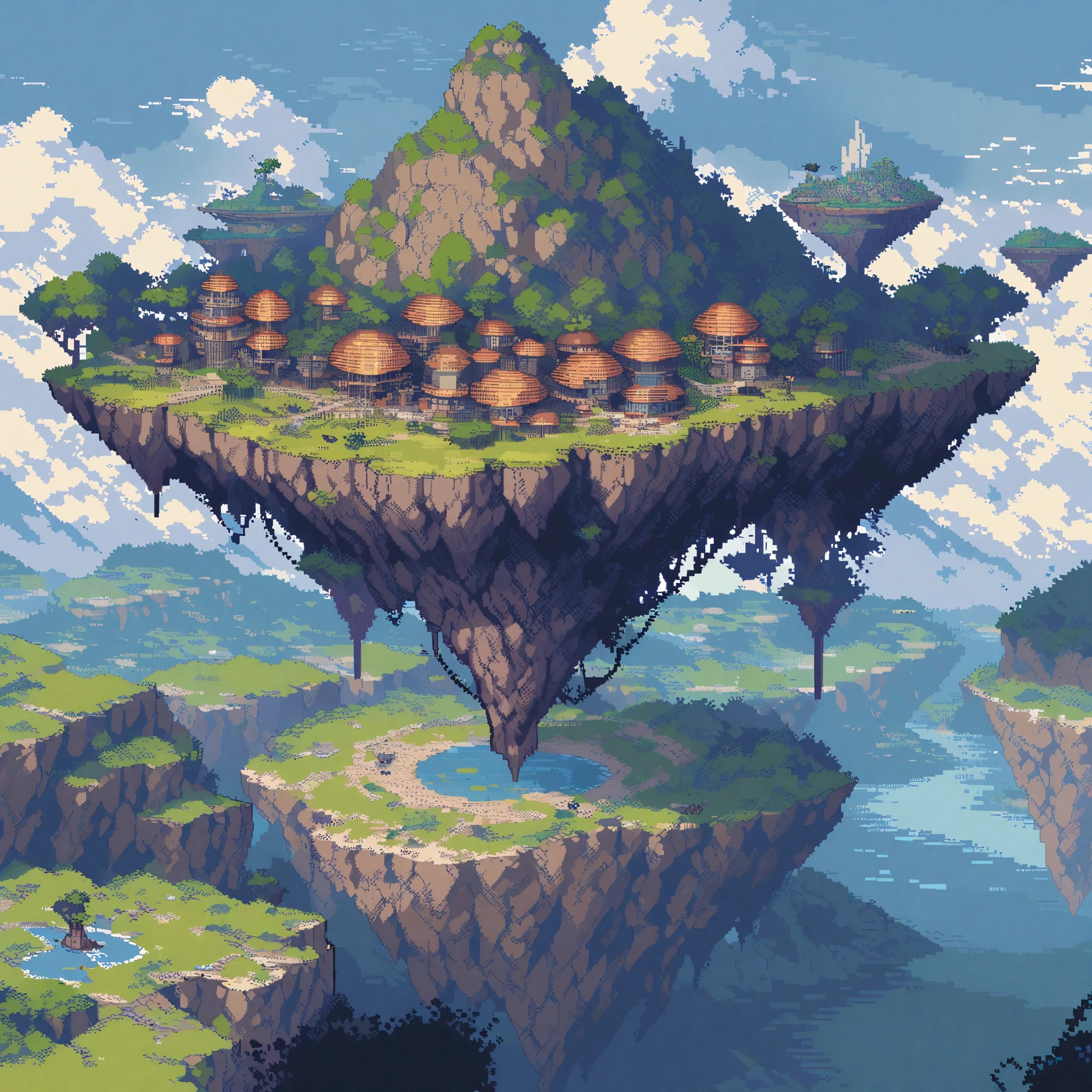 (masterpiece, best quality:1.2), pixel art,landspace,floating island