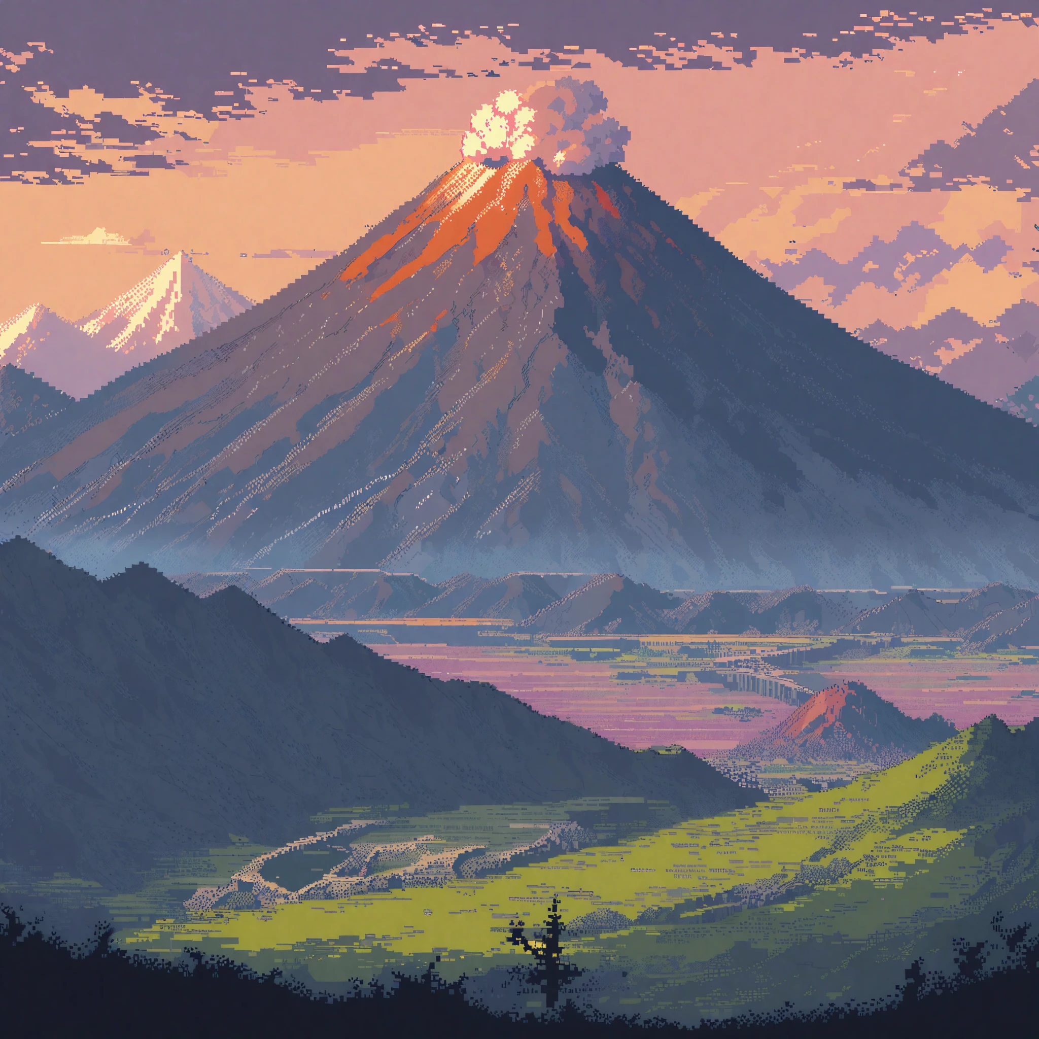 (masterpiece, best quality:1.2), pixel art,landspace,Volcanic mountains