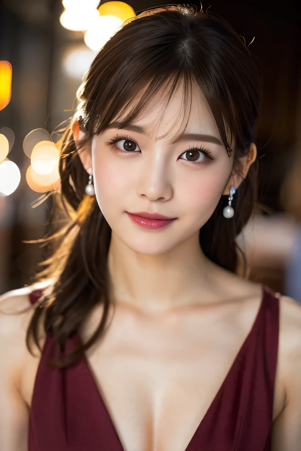 ((highest quality, 8K, masterpiece :1.3)), sharp focus：1.2, Bright colors, professional level, ((Bokeh effect)), shallow depth of field, 
20-year-old, (Half Japanese and half German woman), 1 person, A beautiful face with intelligence, 
Supple body :1.3, model body shape:1.5, 頭w:1.4, perfect style：1.4, 
narrow shoulders, beautiful clavicle, long and thin legs, The beauty of slim abs :1.2, thin waist :1.2, 
super detailed skin, Fair skin, Shiny skin, 
super detailed face, slim facial contour, beautiful small face, Beautiful lined nose, 
super detailed eyes, long slit eyes, brown eyes, double eyelid, beautiful thin eyebrows, fine long eyelashes, 
super detailed lips, plump lips, glossy pink lips, flushed cheeks, beautiful teeth, 
Beautiful actress&#39;s ennui makeup, silver necklace, earrings, 
light brown hair, delicate soft hair, 
(hair up, ponytail :1.2), layer cut, (dull bangs:1.2), 
gentle smile, open mouth half way, Enchanted expression, stare at the camera, 
(Full body image from thighs:1.3), dynamic lighting, 

((Completely naked, wearing a deep red nightgown with an open chest., Doing a sexy pose:1.5)), 
(perfect breast shape, B cup:1.2), A small pink areola, 
She has a cute plump butt, My thighs are dazzling, 
(Massage girl at a high class beauty salon), blur the background, 
standing in a beautiful posture, have sex, my hair is wet, my body is wet,  
hands are touching breasts, (front view), 