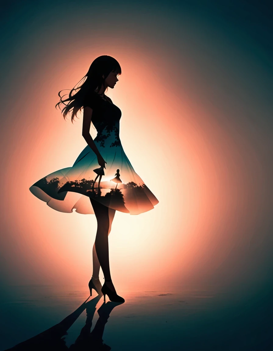 راقصة جميلة&#39;ظله النحيف على الأرض，التعرض المزدوج
