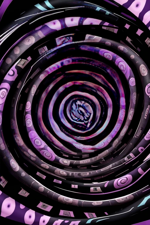 Abstract swirling pattern with multiple colors including purple creating a spiral illusion in a black and withe color scheme