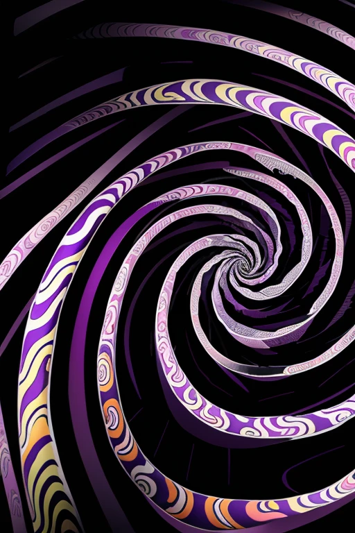 Abstract swirling pattern with multiple colors including purple creating a spiral illusion in a black and withe color scheme