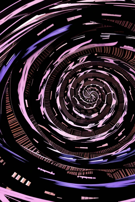 Abstract swirling pattern with multiple colors including purple creating a spiral illusion in a black and withe color scheme