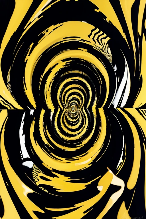 Abstract swirling pattern with multiple colors including yellow creating a spiral illusion in a black and withe color scheme