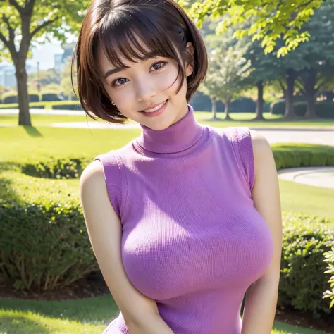 (highest quality、table top、8K、best image quality、Award-winning work)、(10 year old girl:1.)、(Perfect Sleeveless Turtleneck Knit Sweater Dress in Random Colors:1.4)、(short hair:1.1)、(very young girl&#39;s face:1.1)、look at me with the best smile、(huge breast...