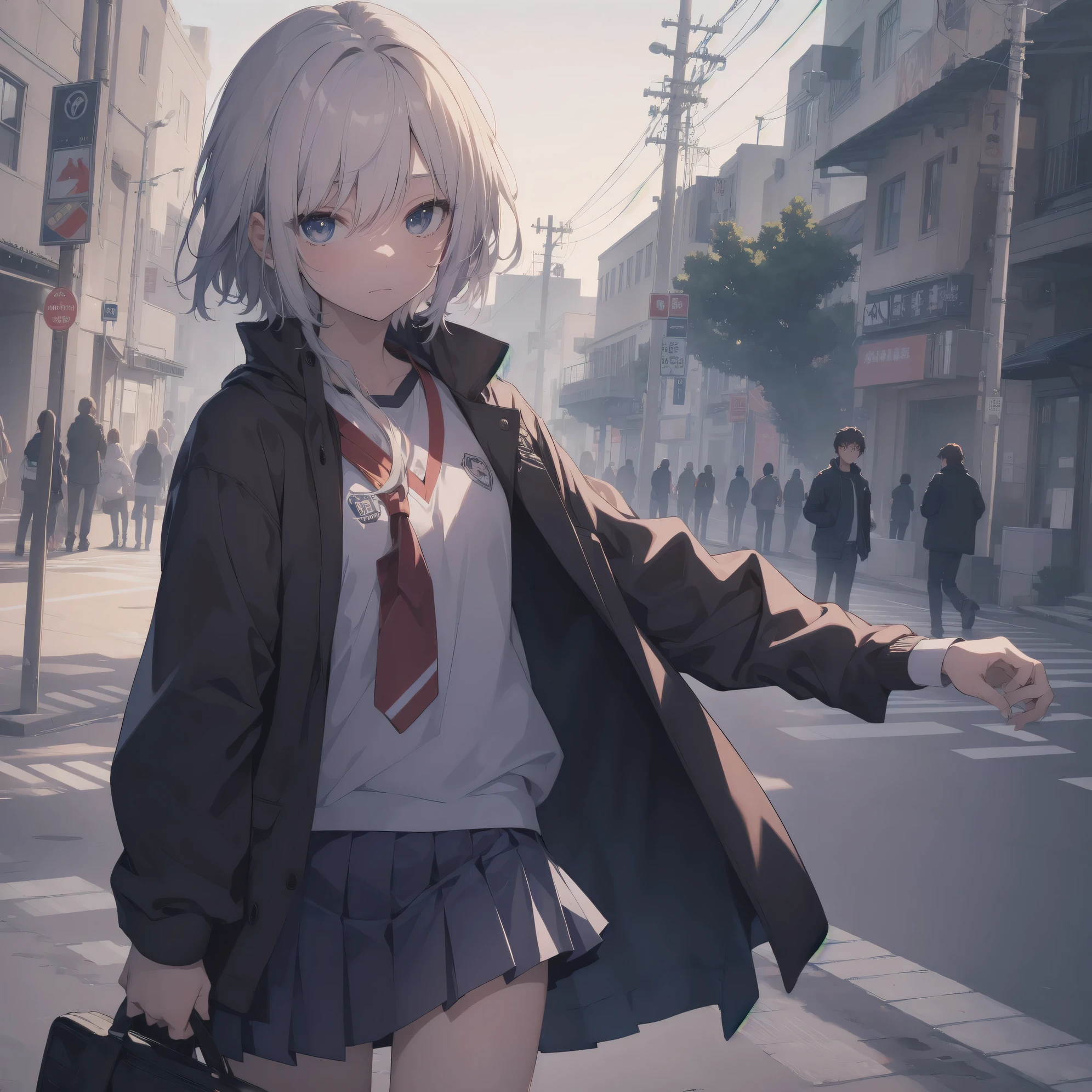 ultra-absurdres-Top quality by art God, ultra-detailed, high resolution, anime moe artstyle, best anime 8k konachan wallpaper, pixiv contest winner, perfect anatomy,break, 1girl, (Please draw a girl walking sleepily to school alone. )break,(Solo,little female, 13-year-old:1.3),Full limbs, complete fingers,a junior high school student, Attractiveness of immature bodies, (very short hair), short cut, flat chest, , small butt, groin, small black eyes, beautiful detailed eyes, well-proportioned iris and pupils, expressive eyes, highres detailed hair, soft expression, school_uniform, pleated skirt,(Detailed Lighting), (Detailed background), in the School commute route. break,super detailed skin, Best cinematic lighting powered by famous artist, 8k,beauty illustration,photoshop_(medium),very aesthetic,UHD,textured skin,break,((artist:core)), artist:fukahire (ruinon),artist:shinkai makoto,artist:sekiya asami,artist:kantoku,