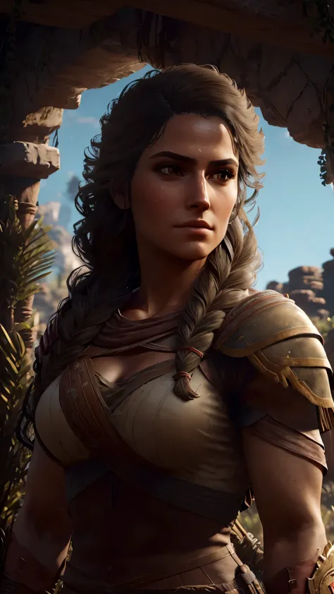 lit ancient ruins, kassandra's captivating visual representation comes to life. her fit and athletic physique is a testament to ...