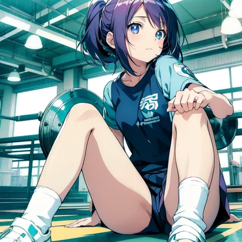 Anime girl sitting cross-legged on the ground, Beautiful anime girl squatting, anime girl squatting, Cute girl anime visual, ani...