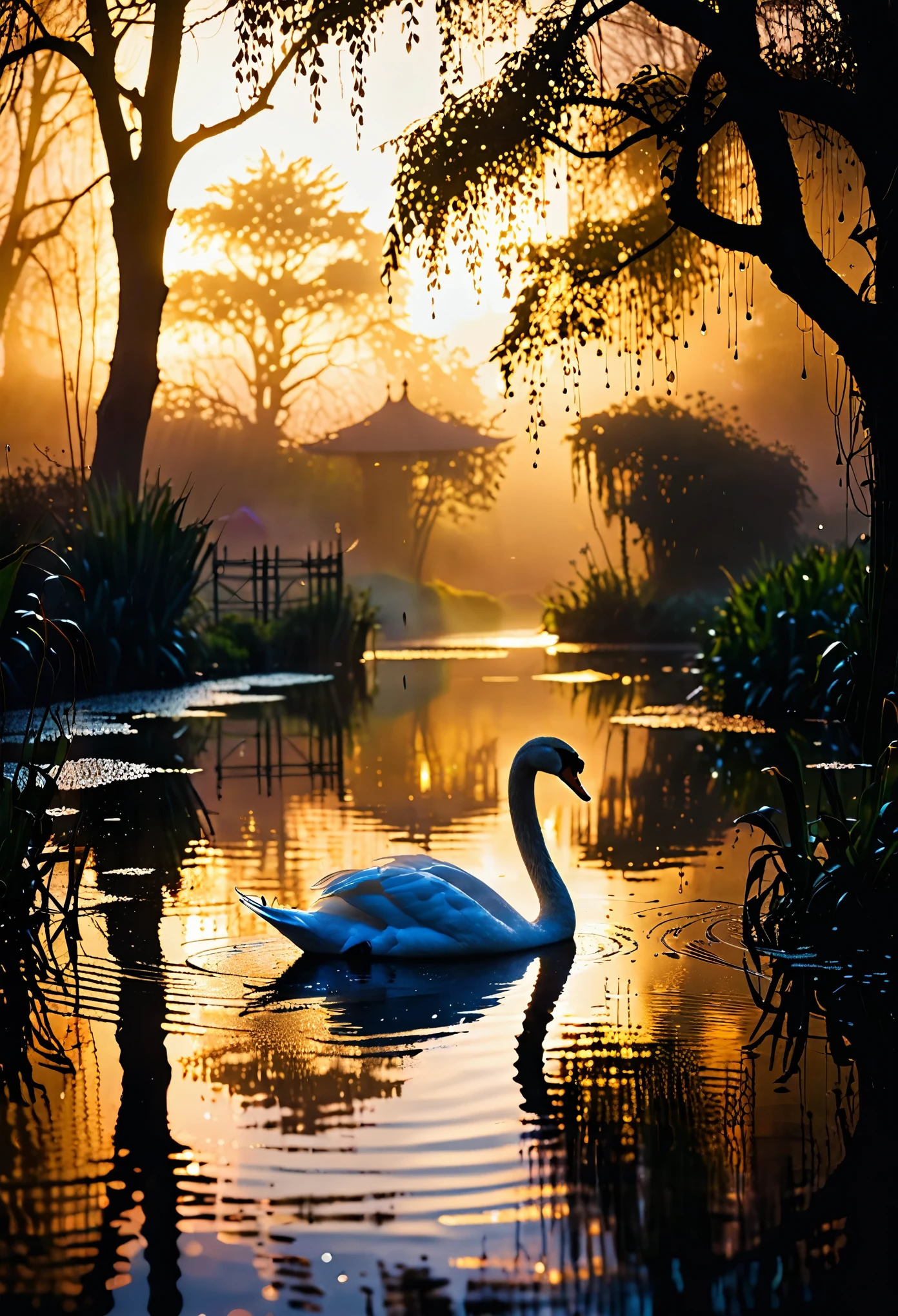 (realistic rendering:1.2),(ultra wide lens),(double exposure),(fantasy movie),(rain),(pond),(swan),(vibrant colors),(golden hour lighting),(reflection),(mysterious atmosphere),(dreamlike),(ethereal),(misty),(cinematic quality),(fog),(captivating composition),(subtle details),(moody),(silhouette),(dramatic),(water droplets),(emotive),(mesmerizing),(ephemeral),(serene),(enchanting),(surreal),(soft focus),(mystical),(shadow play),(timeless),(artistic),(intricate texture),(whimsical),(enigmatic),(beautiful contrast),(magical),(hidden beauty),(harmonious),(illuminated),(ethereal),(serene),(enchanting),(surreal),(soft focus),(mystical),(shadow play),(timeless),(artistic),(intricate texture),(whimsical),(enigmatic),(beautiful contrast),(magical),(hidden beauty),(harmonious),(illuminated)