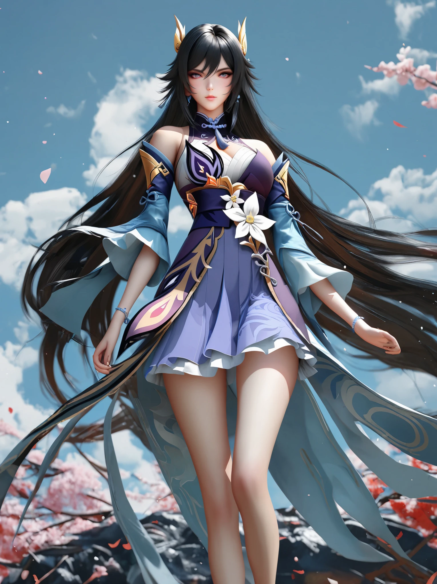 bricolage32，la plus haute qualité, Ultra haute définition, Chefs-d&#39;œuvre, 8k, Réaliste, style anime, rendu 3D，anime girl avec de longs cheveux noirs et des yeux bleus dans une robe bleue, Keqing de Genshin Impact, par Yang J., Heise Jinyao, très longtemps, Style artistique de G Liulian, zhongli de genshin impact, Zhao Yun, beau jeune esprit du vent, beau mec dans l&#39;art du tueur de démons, héros xianxia, Liang Xing
