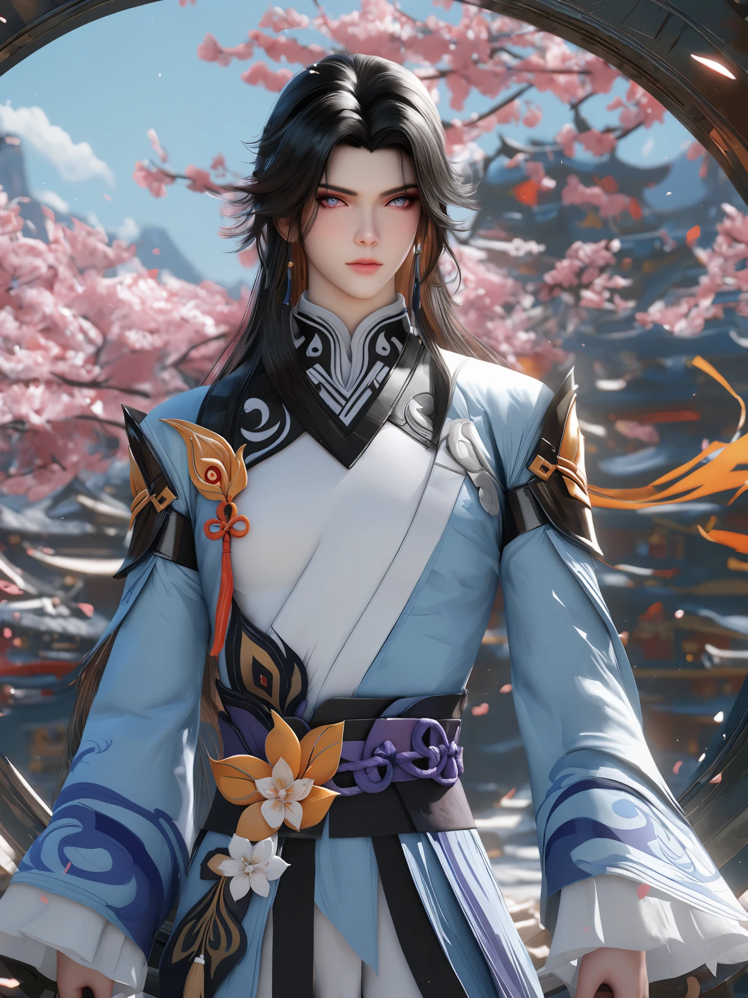 diy32，Highest quality, ultra-high definition, masterpieces, 8k, realistic, anime styled, 3d render，anime girl with long black hair and blue eyes in a blue dress, keqing from genshin impact, by Yang J, heise jinyao, loong, g liulian art style, zhongli from genshin impact, zhao yun, beautiful young wind spirit, handsome guy in demon slayer art, xianxia hero, liang xing
